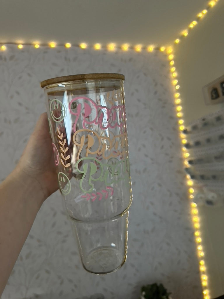 Pray Pray Pray | UVDTF | 40 oz Glass Tumbler with Bamboo Lid & Straw