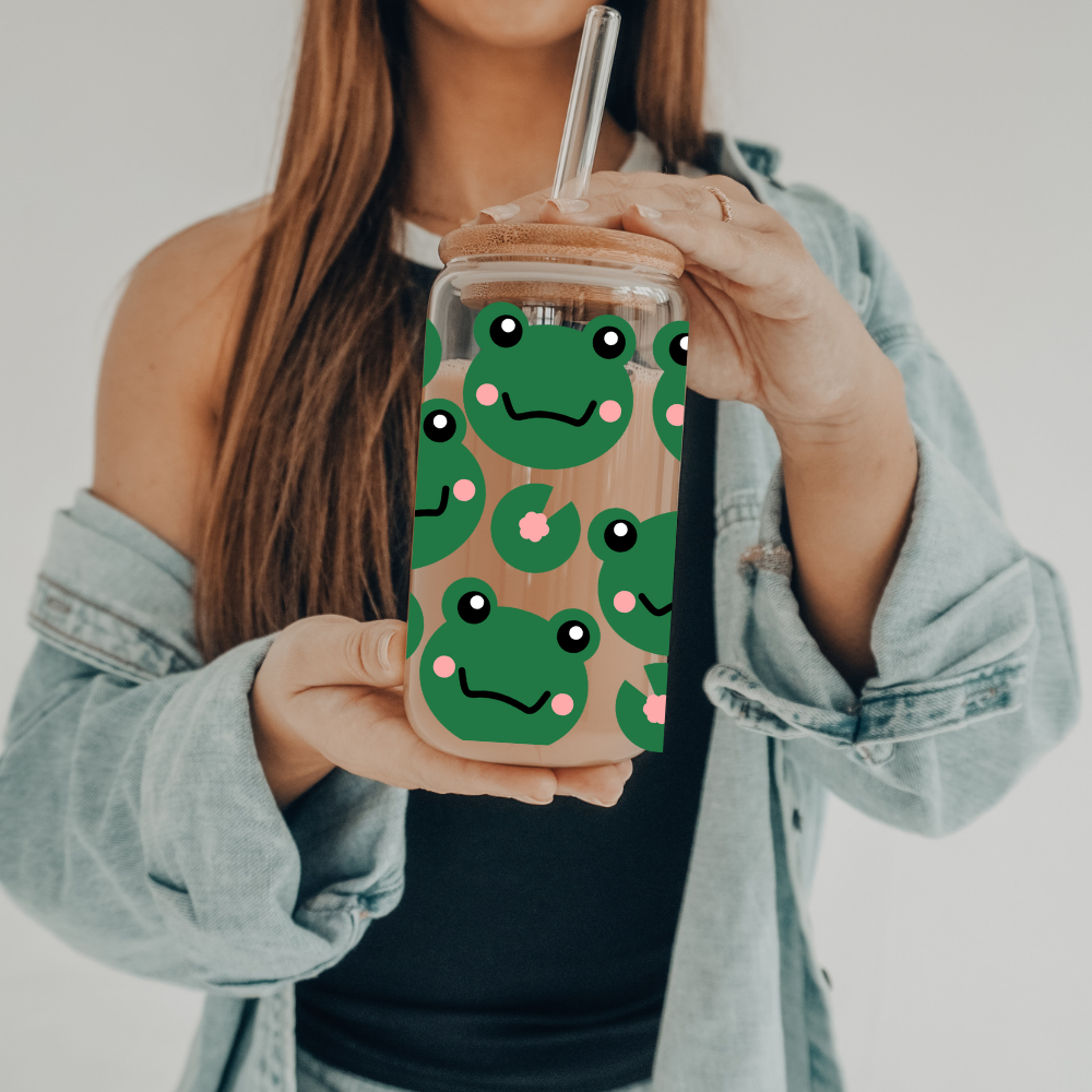 Frogs | VINYL | 20 oz Libbey Can Glass with Bamboo Lid & Straw