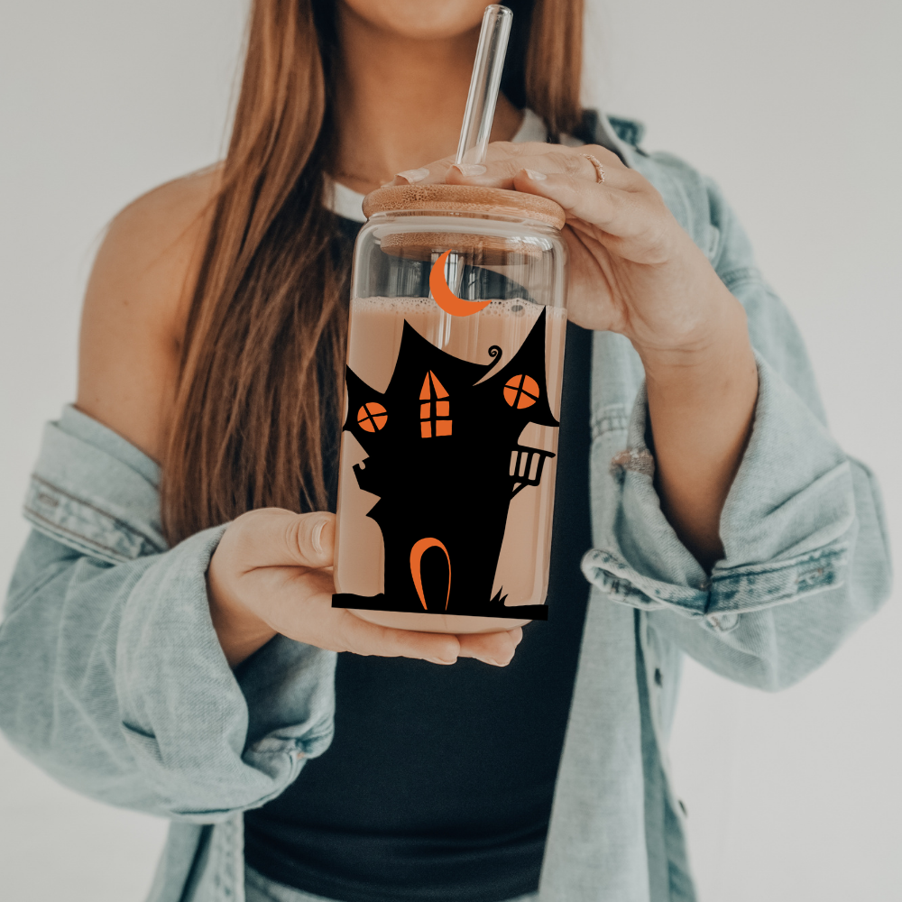 Haunted House | VINYL | 20 oz Libbey Can Glass with Bamboo Lid & Straw