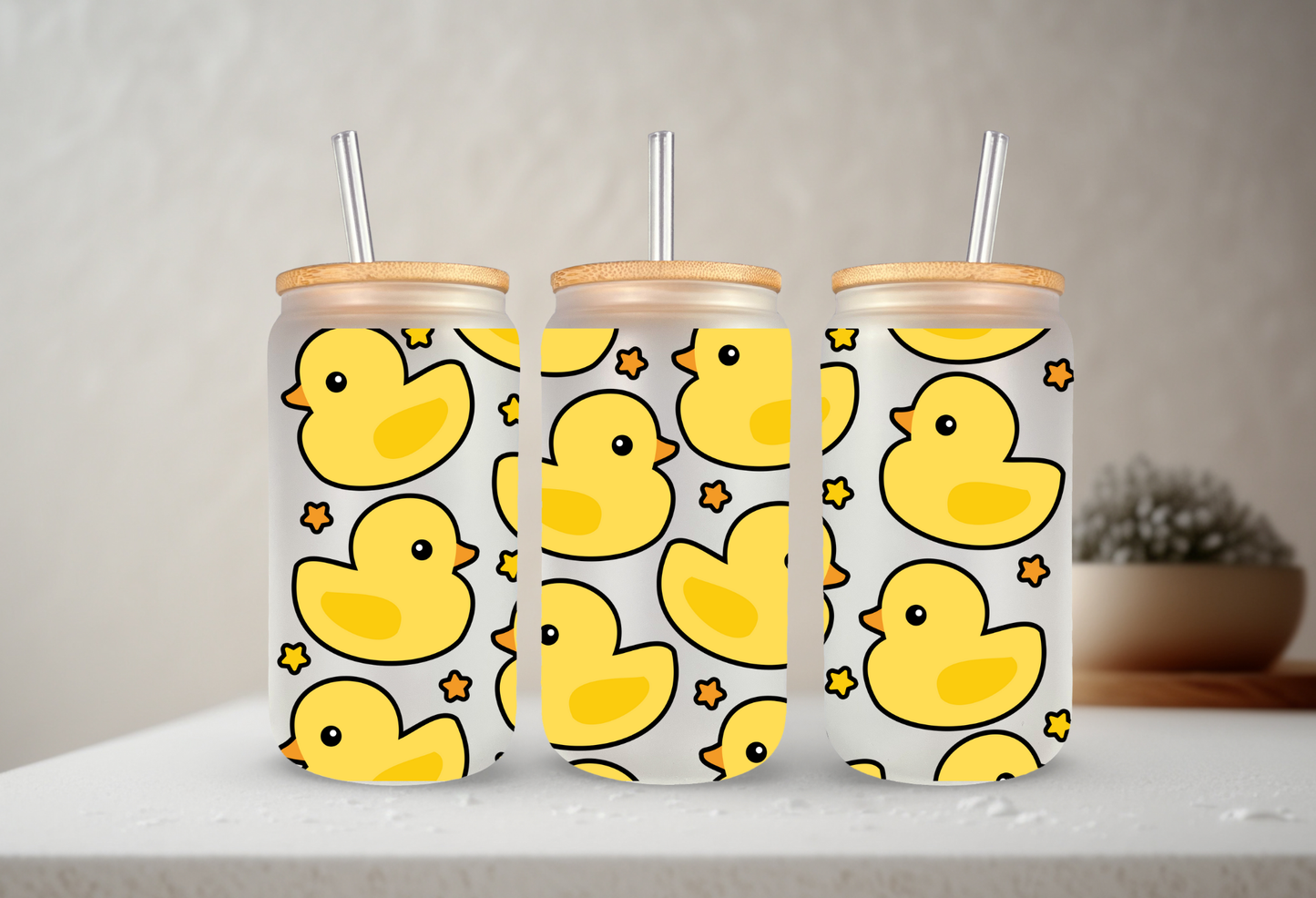 Rubber Duck | UVDTF | 20 oz Libbey Can Glass with Bamboo Lid & Straw