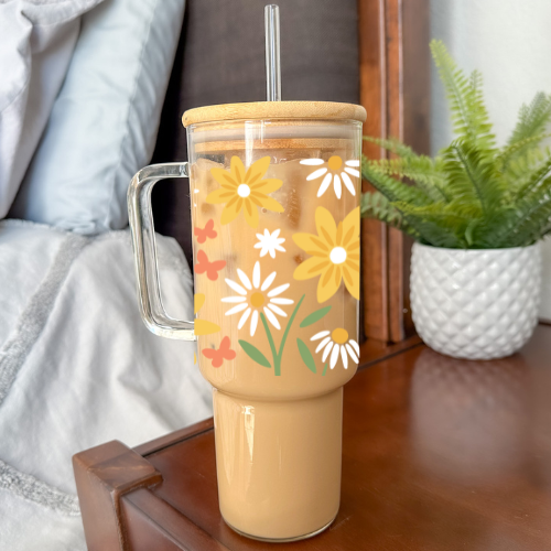 Summer Meadow | UVDTF | 40 oz Glass Tumbler with Bamboo Lid & Straw