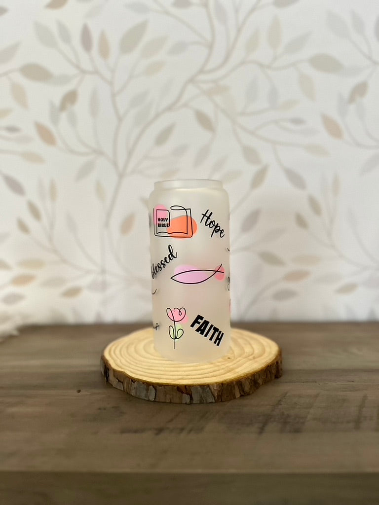 Jesus Love | VINYL | 20 oz Libbey Can Glass with Bamboo Lid & Straw
