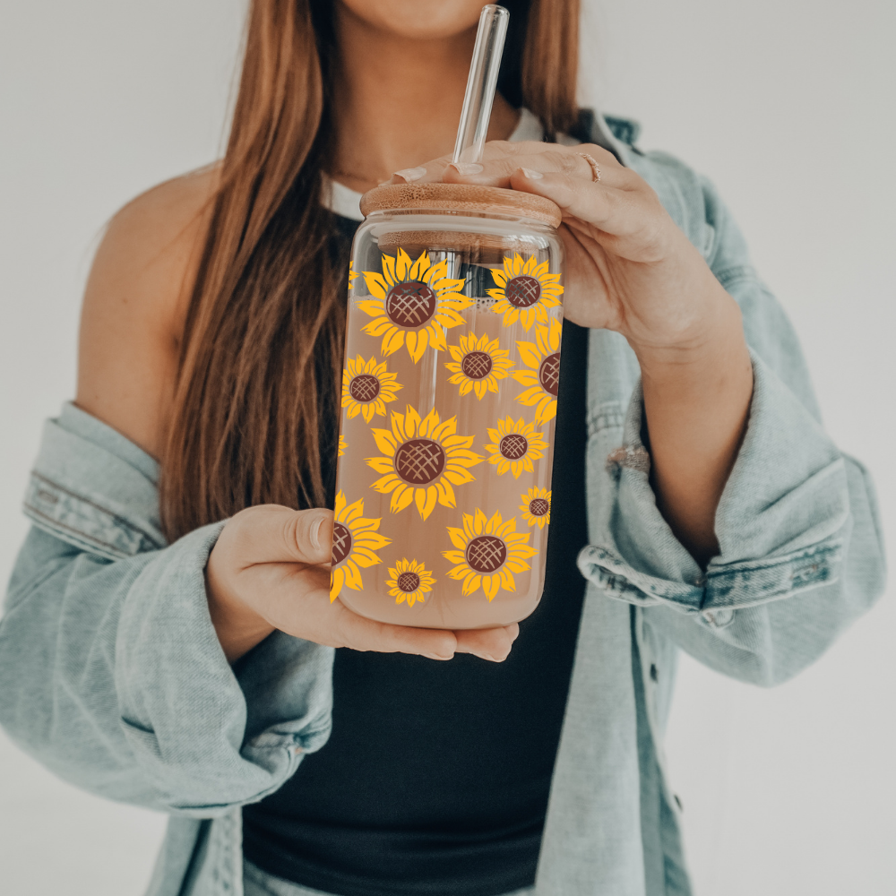 Sunflowers | VINYL | 20 oz Libbey Can Glass with Bamboo Lid & Straw