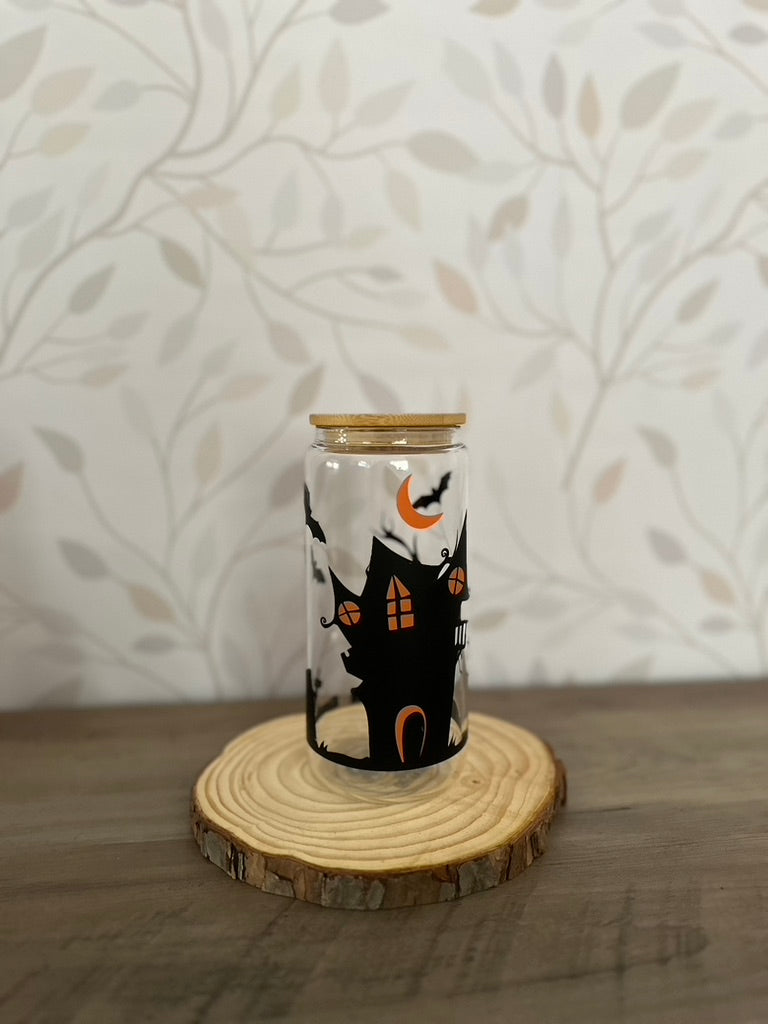 Haunted House | VINYL | 20 oz Libbey Can Glass with Bamboo Lid & Straw