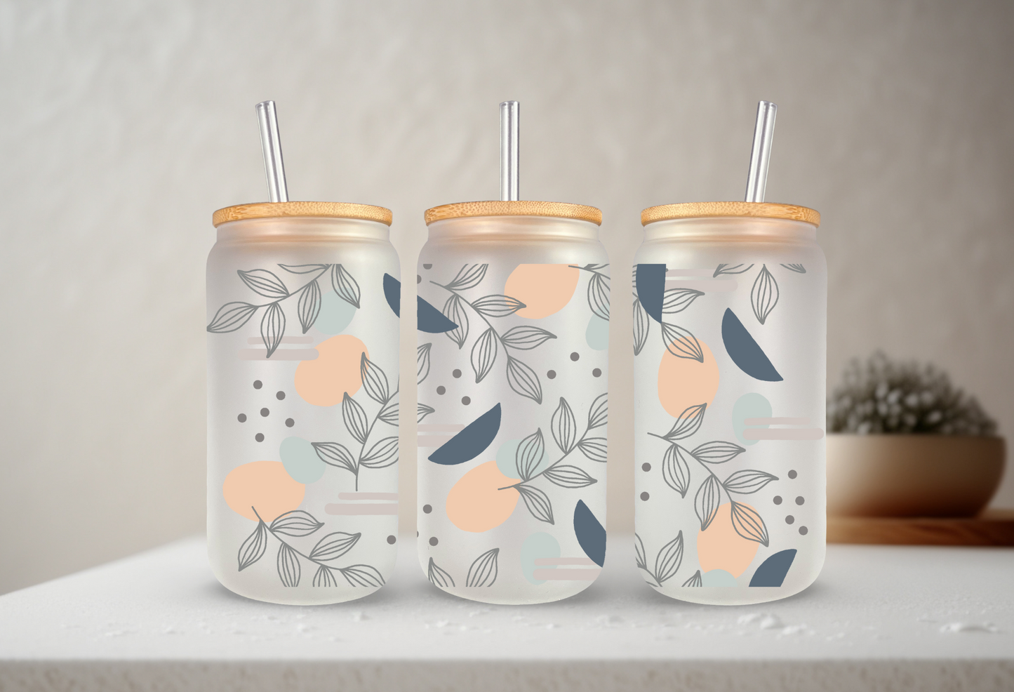 Boho Abstract | UVDTF | 20 oz Libbey Can Glass with Bamboo Lid & Straw