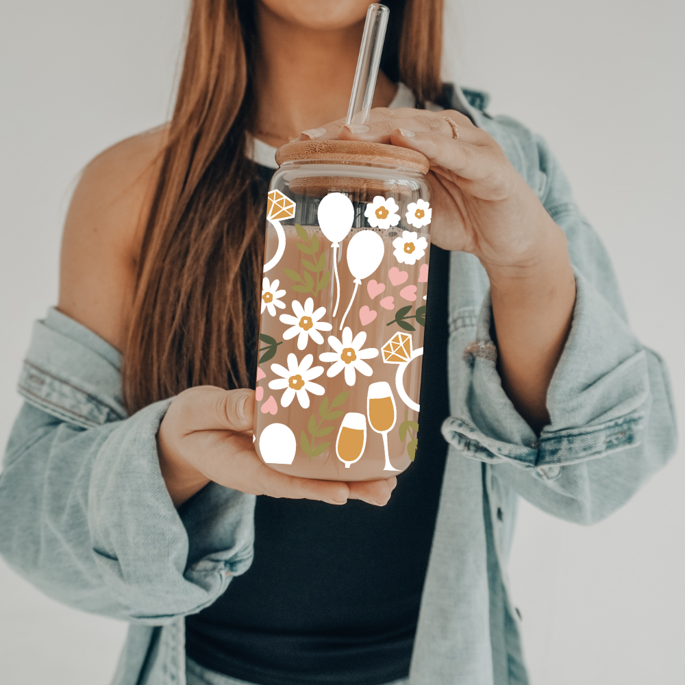 Bridal Engagement | VINYL | 20 oz Libbey Can Glass with Bamboo Lid & Straw