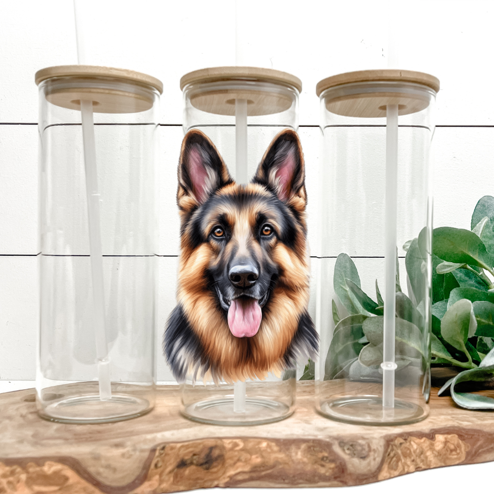 Dog Breeds | UVDTF | 25oz Skinny Glass Tumbler with Bamboo Lid & Straw