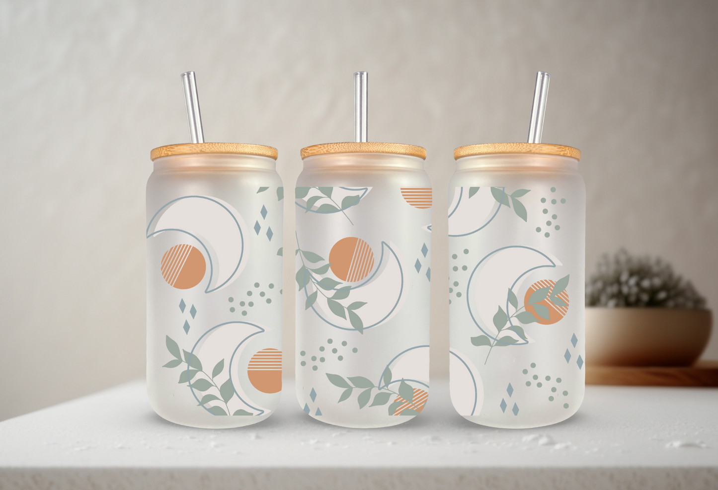 Boho Eclipse | UVDTF | 20 oz Libbey Can Glass with Bamboo Lid & Straw