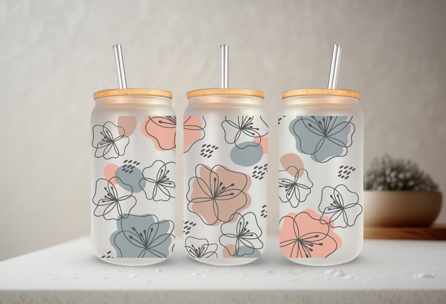Boho Floral | UVDTF | 20 oz Libbey Can Glass with Bamboo Lid & Straw