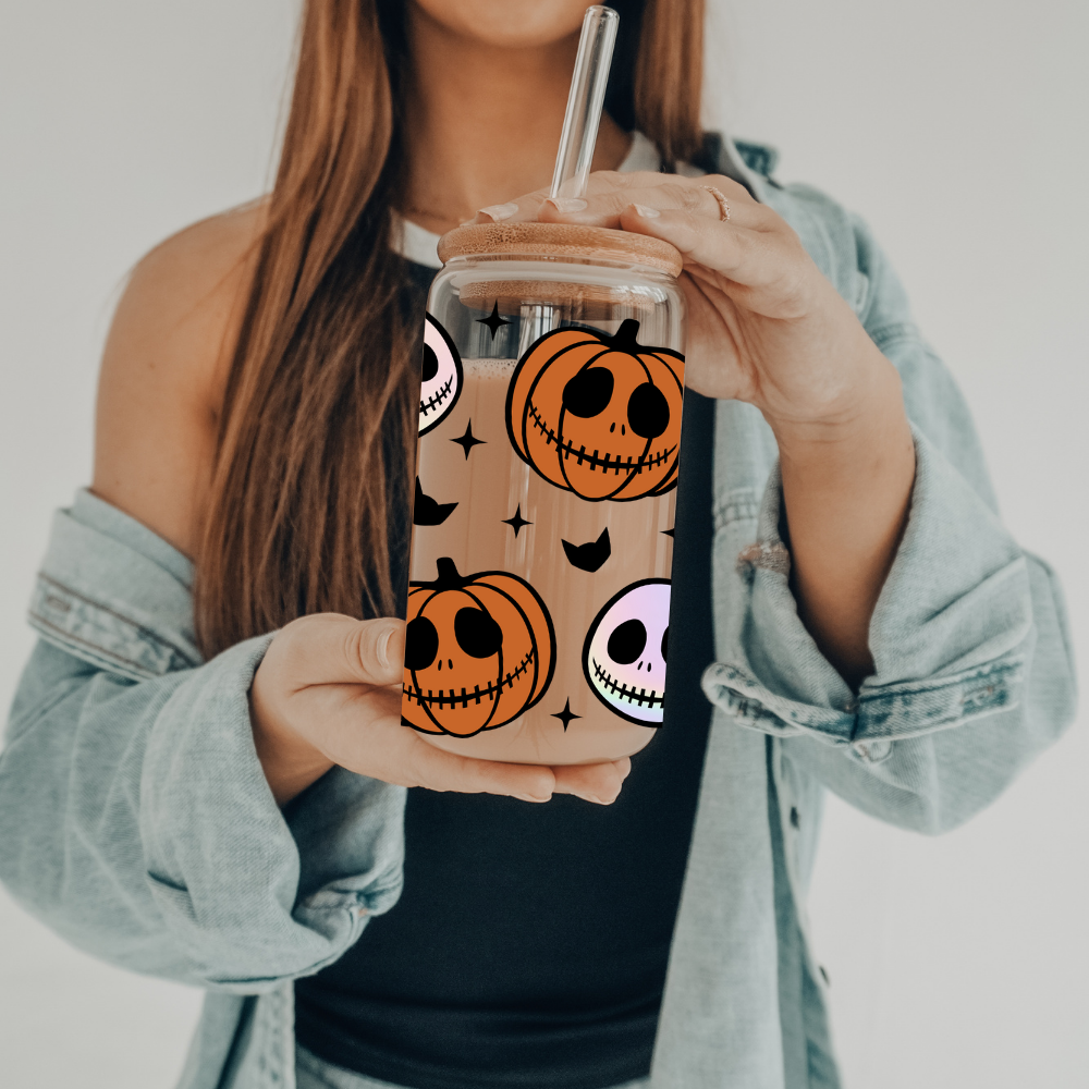 Pumpkin Jack | VINYL | 20 oz Libbey Can Glass with Bamboo Lid & Straw