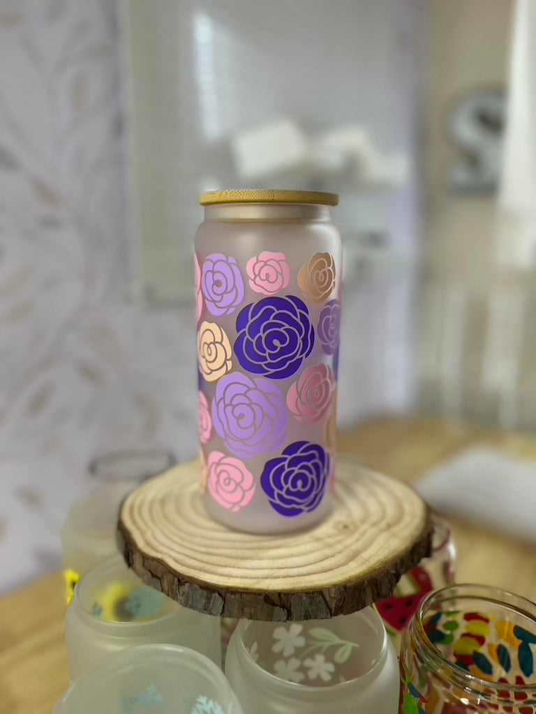 Roses | VINYL | 20 oz Libbey Can Glass with Bamboo Lid & Straw