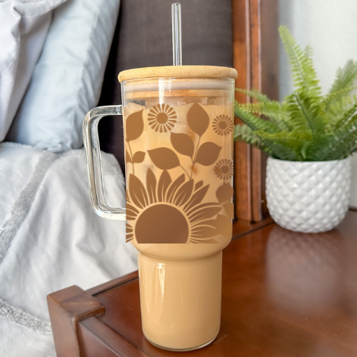 Sunflowers | VINYL | 40 oz Glass Tumbler with Bamboo Lid & Straw