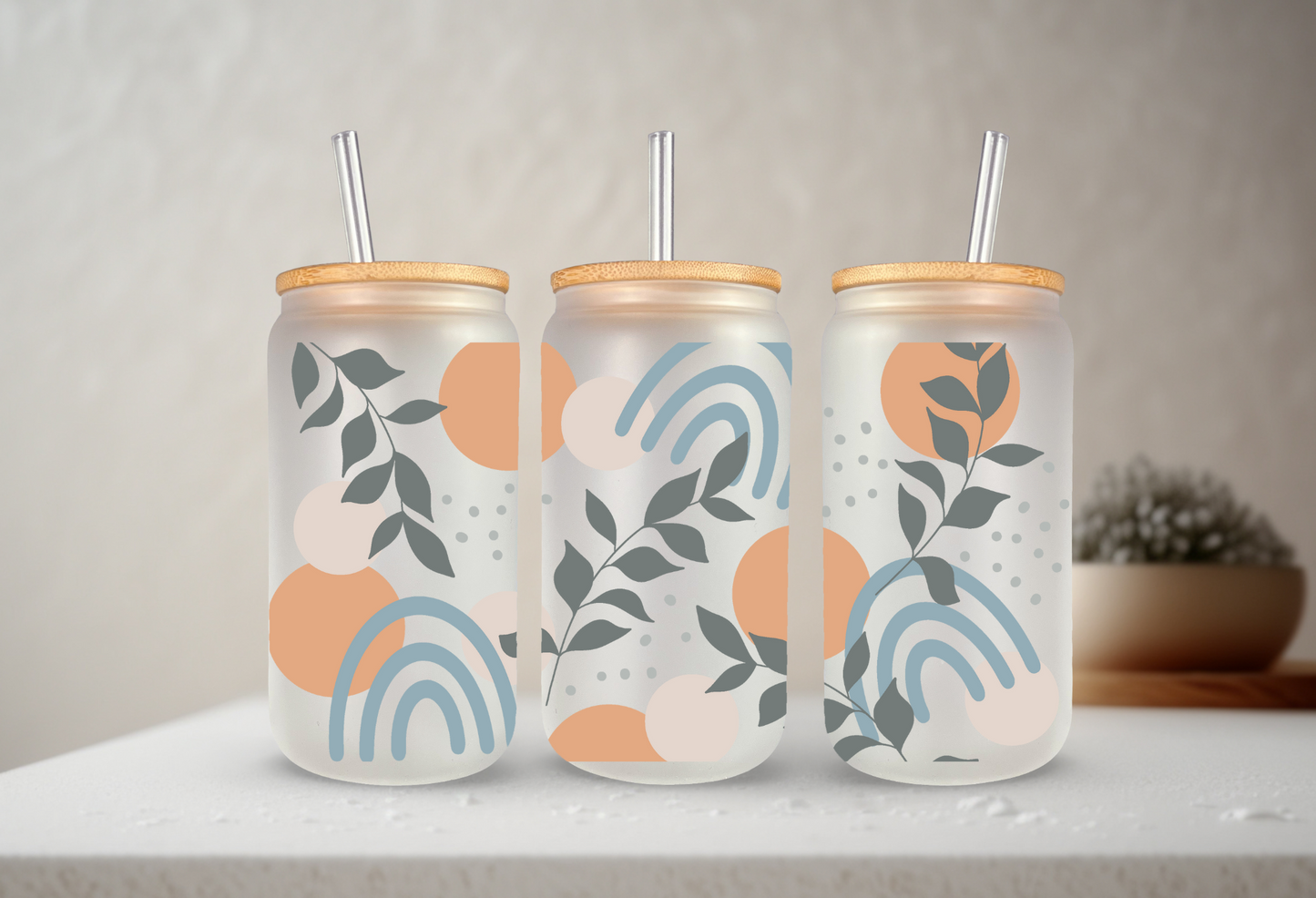 Boho Rainbow | VINYL | 20 oz Libbey Can Glass with Bamboo Lid & Straw