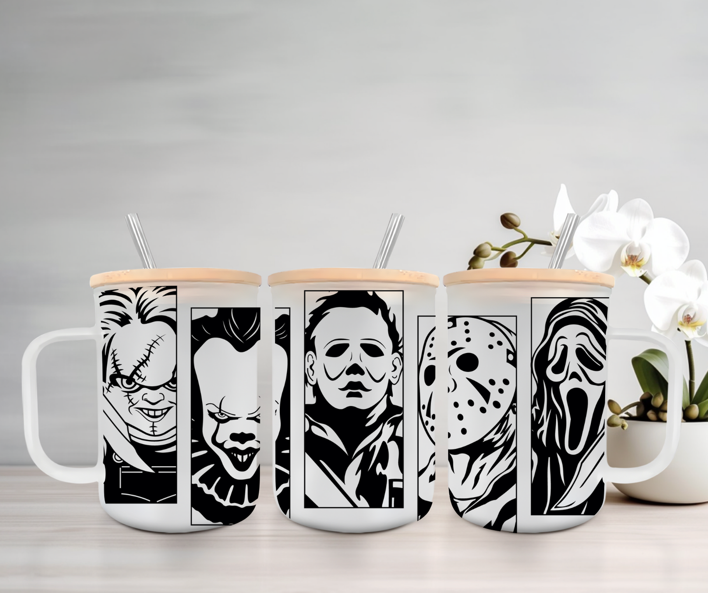 Horror Movies | VINYL | 15oz Mug with Handle, Bamboo Lid & Straw