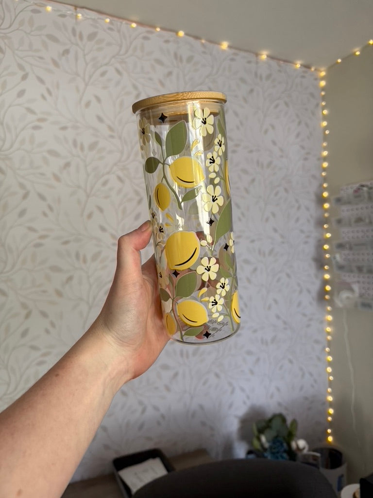 Lemons | UVDTF | 25oz Skinny Glass Tumbler