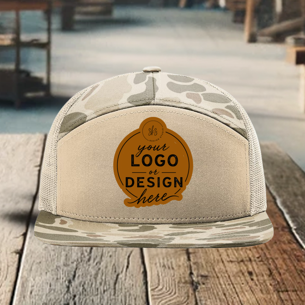 CUSTOM LOGO | Camo Richardson 168 Seven-Panel Hat with Laser Engraved Leather Patch