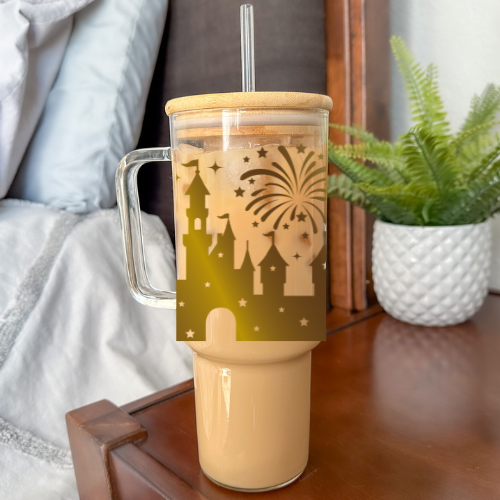 Magical Castle | VINYL | 40 oz Glass Tumbler with Bamboo Lid & Straw