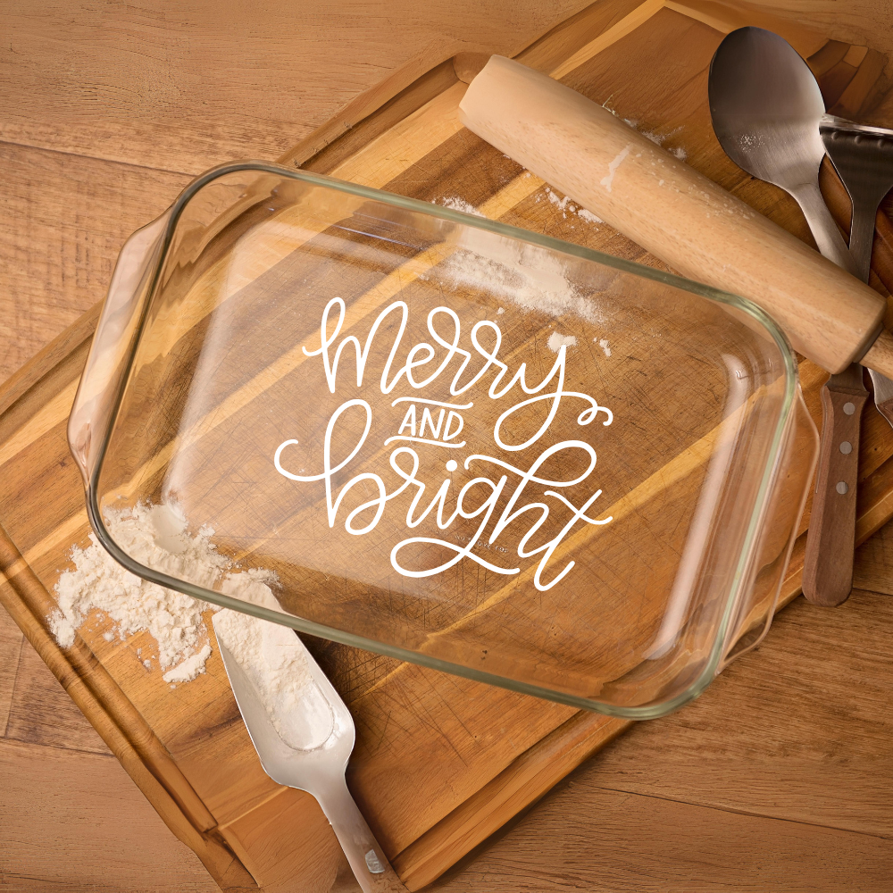 Merry & Bright | ENGRAVED | Glass Baking Dish