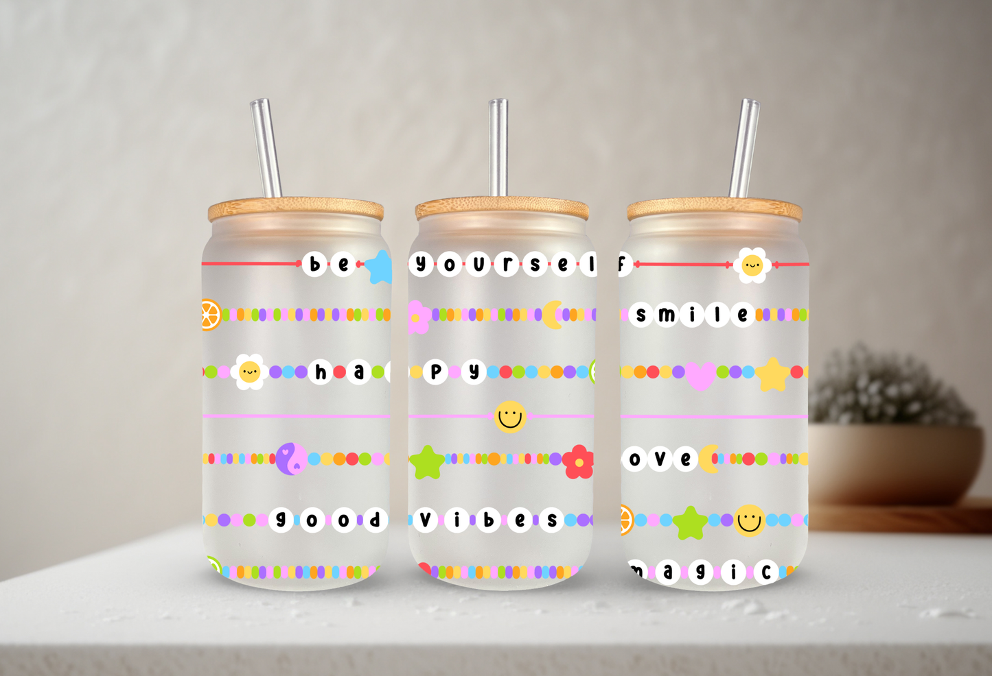 Friendship Bracelets | UVDTF | 20 oz Libbey Can Glass with Bamboo Lid & Straw
