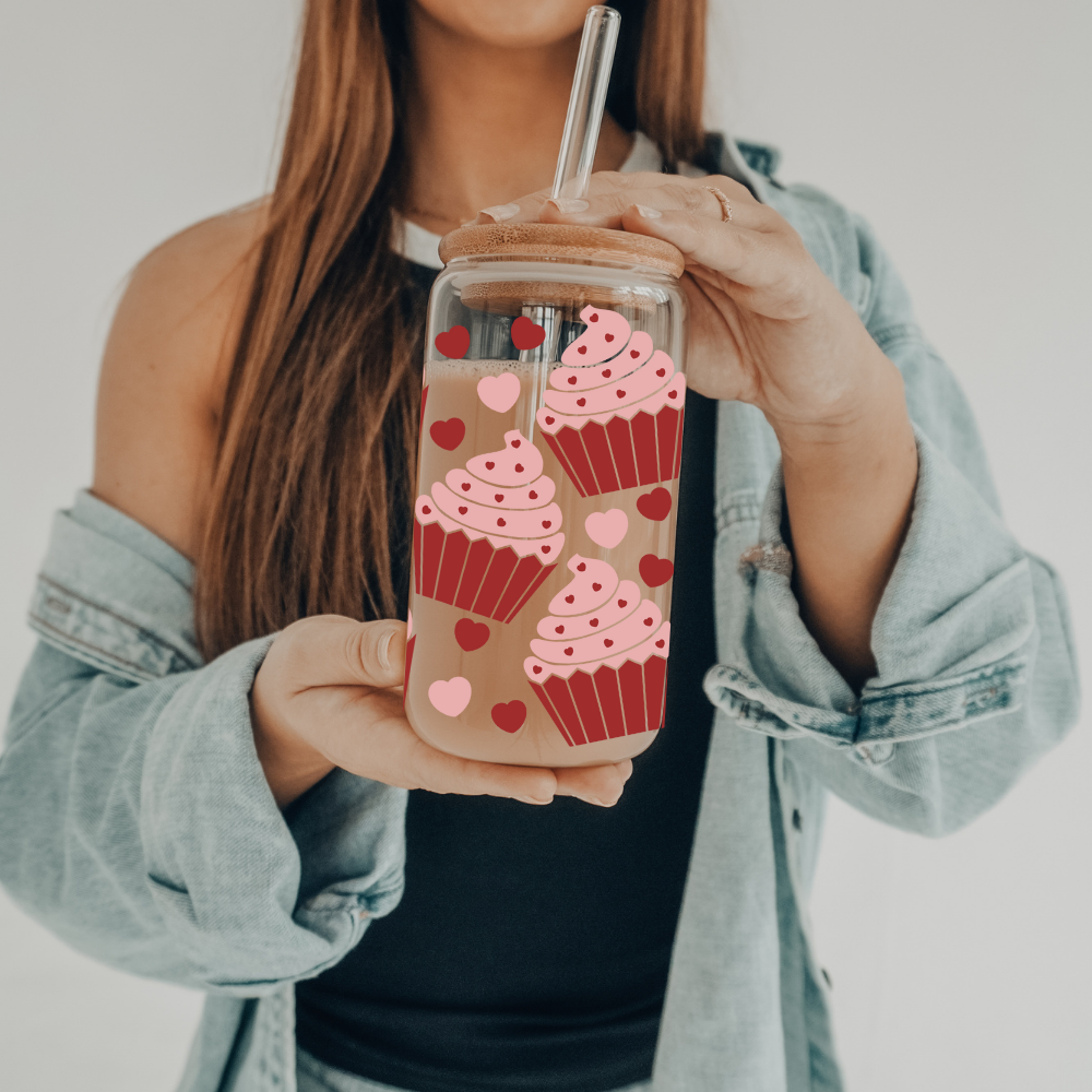 Cupcakes | VINYL | 20 oz Libbey Can Glass with Bamboo Lid & Straw