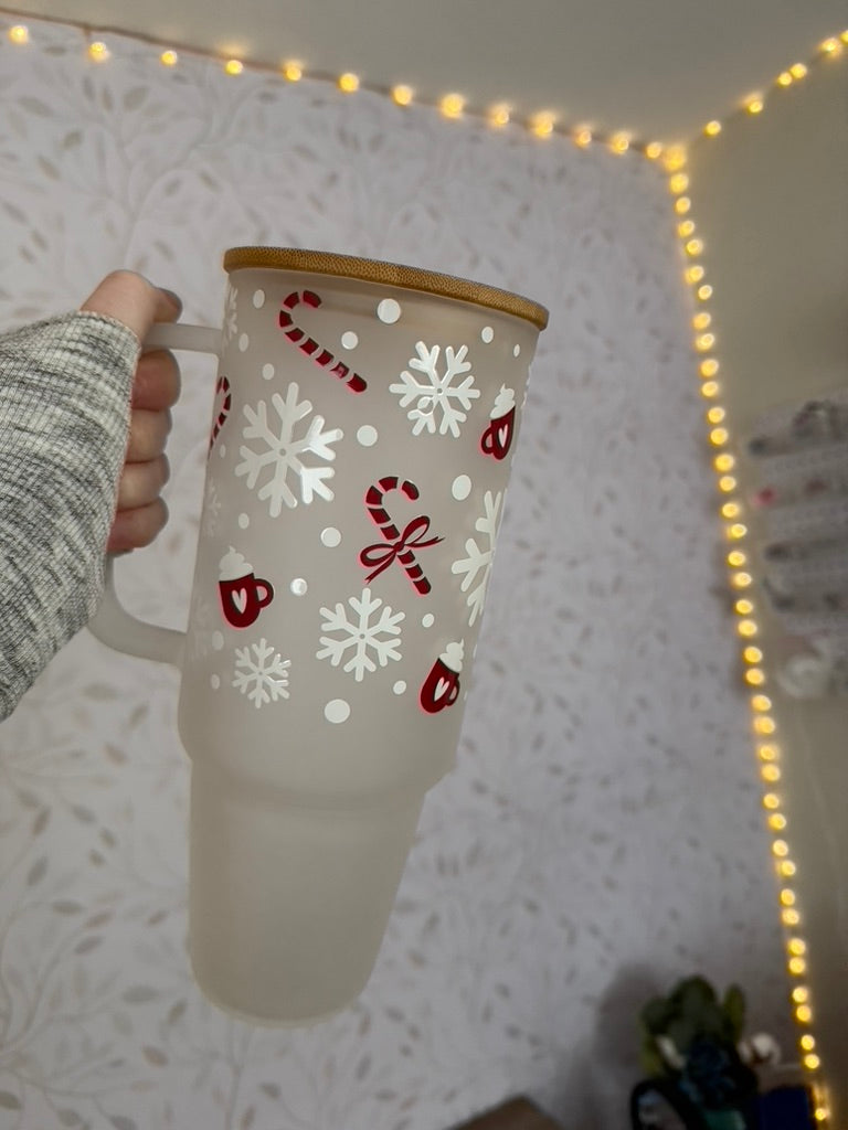 Candy Snow | UVDTF | 40 oz Glass Tumbler with Bamboo Lid & Straw