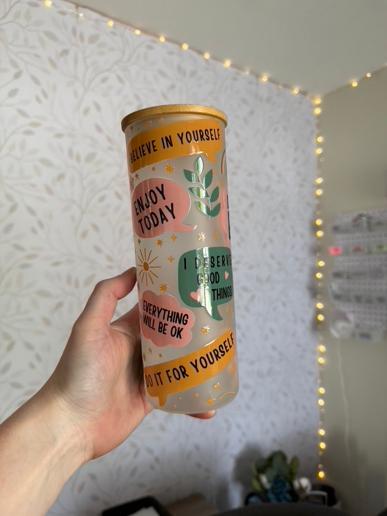 Self Love Notes | UVDTF | 25oz Skinny Glass Tumbler