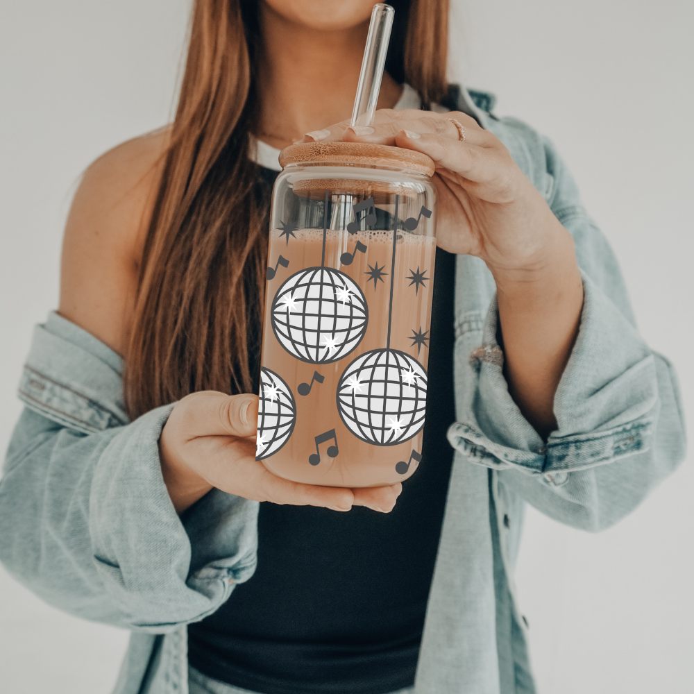 Disco Ball | VINYL | 20 oz Libbey Can Glass with Bamboo Lid & Straw