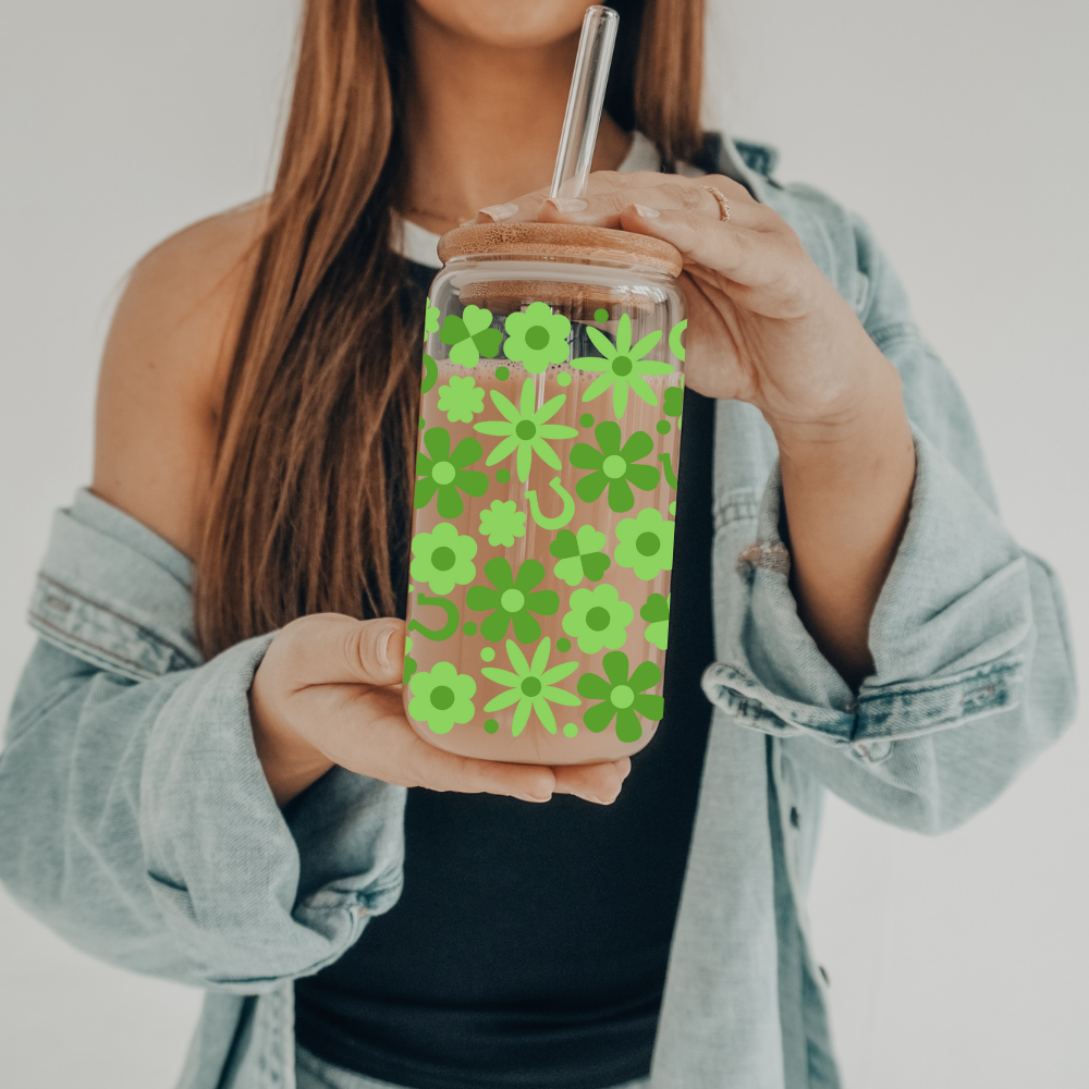 Groovy St. Patrick's Day | VINYL | 20 oz Libbey Can Glass with Bamboo Lid & Straw