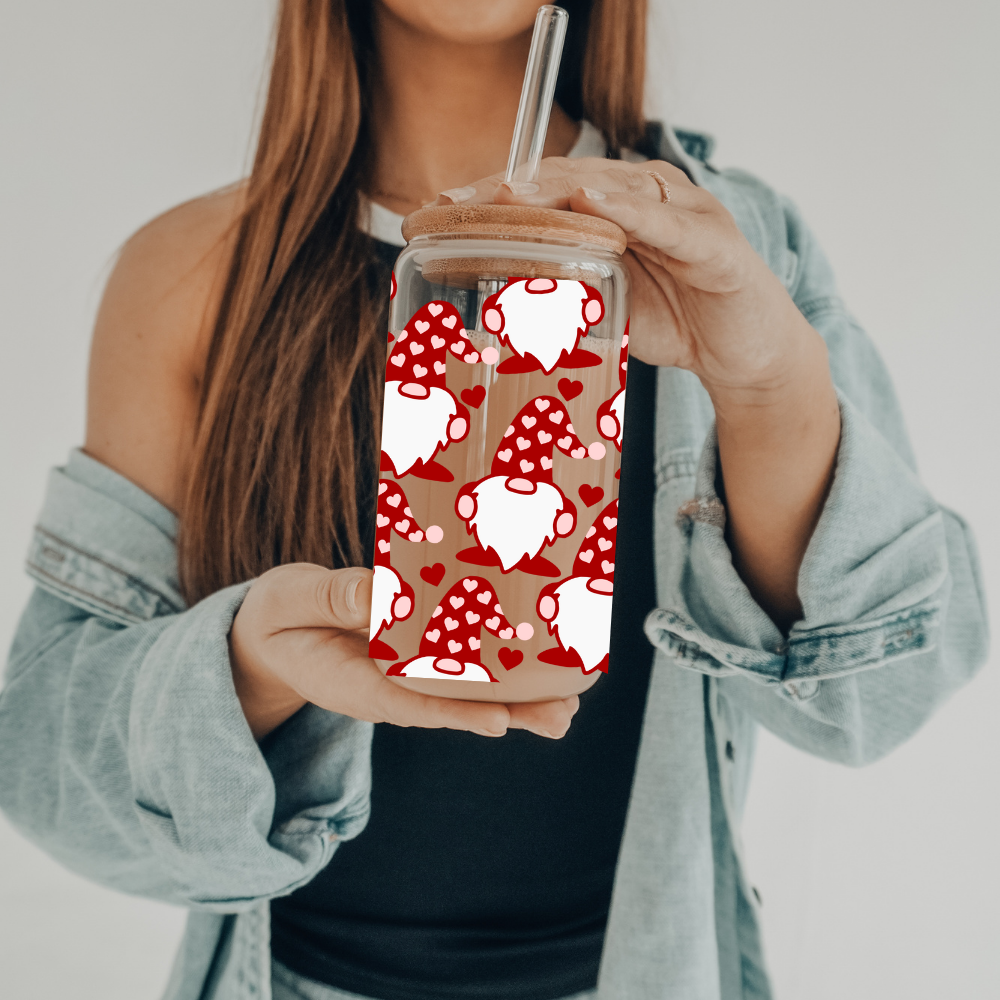 Valentine's Gnomes | VINYL | 20 oz Libbey Can Glass with Bamboo Lid & Straw