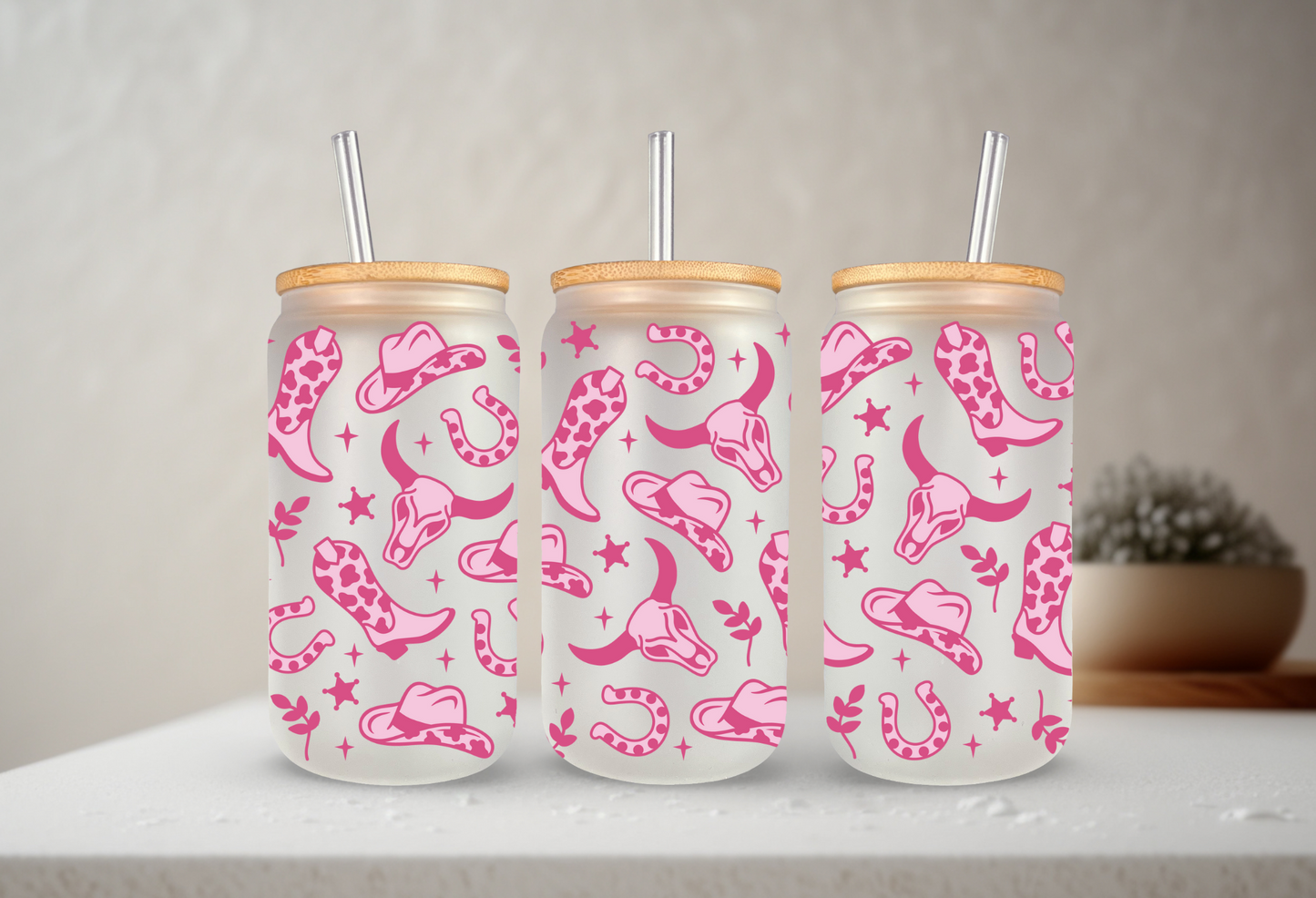 Cowgirl | UVDTF | 20 oz Libbey Can Glass with Bamboo Lid & Straw