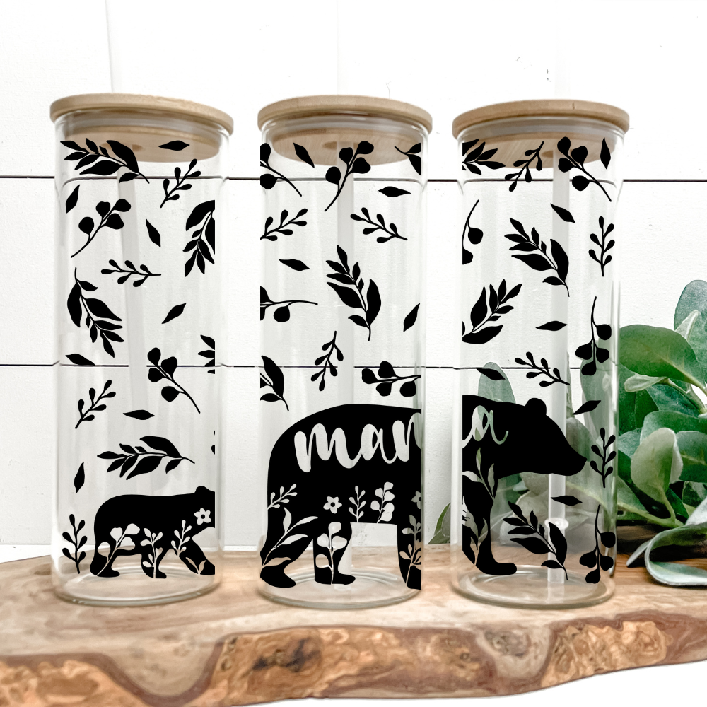 Mama Bear | VINYL | 25oz Skinny Glass Tumbler
