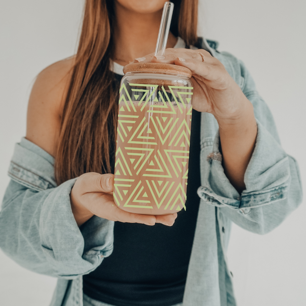 Geometric Triangles | UVDTF | 20 oz Libbey Can Glass with Bamboo Lid & Straw