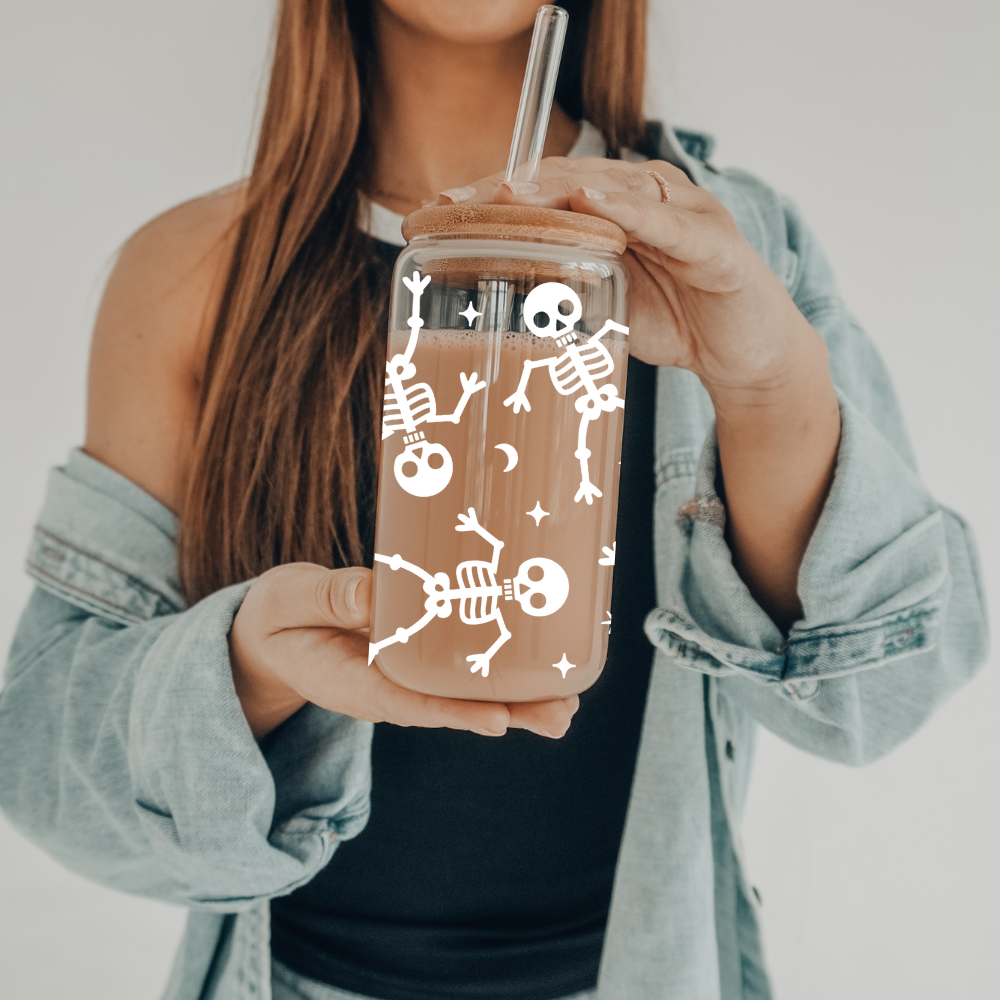 Skeletons | VINYL | 20 oz Libbey Can Glass with Bamboo Lid & Straw