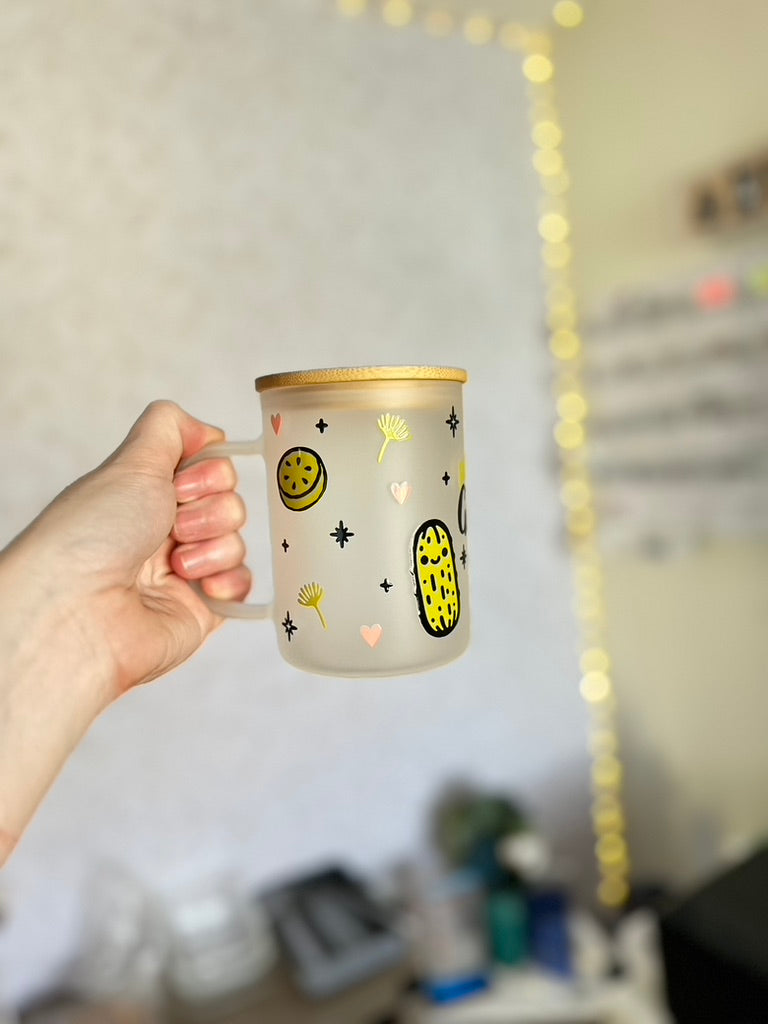 Pickle Girly | UVDTF | 15oz Mug with Handle, Bamboo Lid & Straw