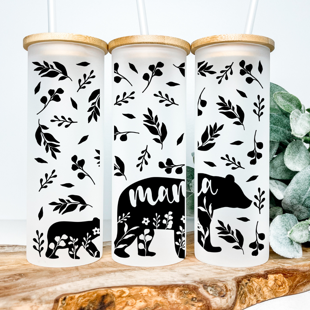 Mama Bear | VINYL | 25oz Skinny Glass Tumbler
