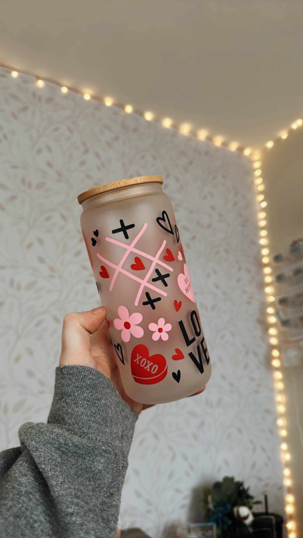 Love | VINYL | 20 oz Libbey Can Glass with Bamboo Lid & Straw
