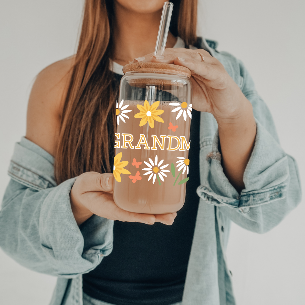Summer Meadow - Grandma | VINYL | 20 oz Libbey Can Glass with Bamboo Lid & Straw