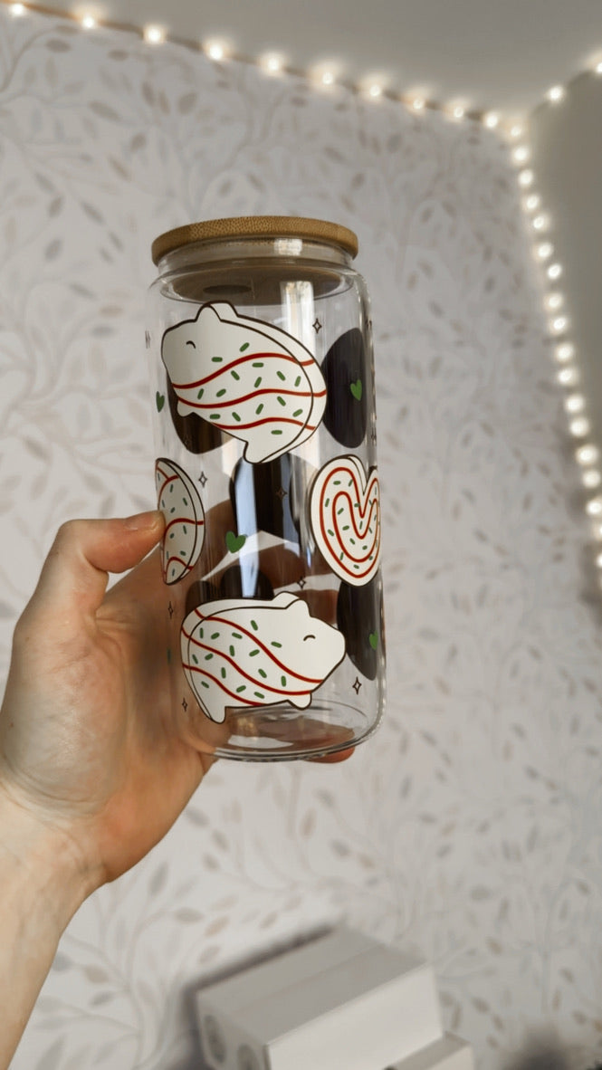 Christmas Cakes | UVDTF | 20 oz Libbey Can Glass with Bamboo Lid & Straw