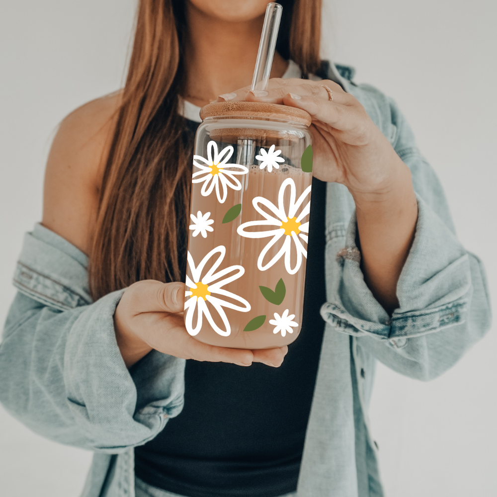 Daisy | VINYL | 20 oz Libbey Can Glass with Bamboo Lid & Straw