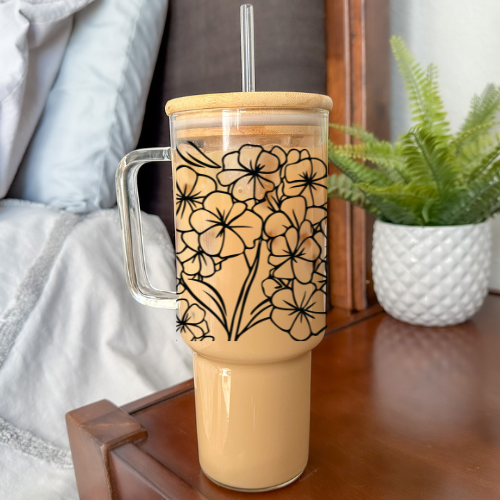 Violet | UVDTF | 40 oz Glass Tumbler with Bamboo Lid & Straw