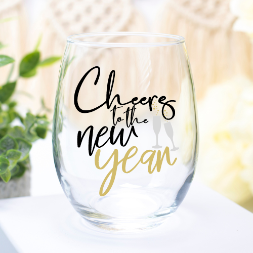 Cheers To The New Year | UVDTF | 12oz Stemless Wine Glass