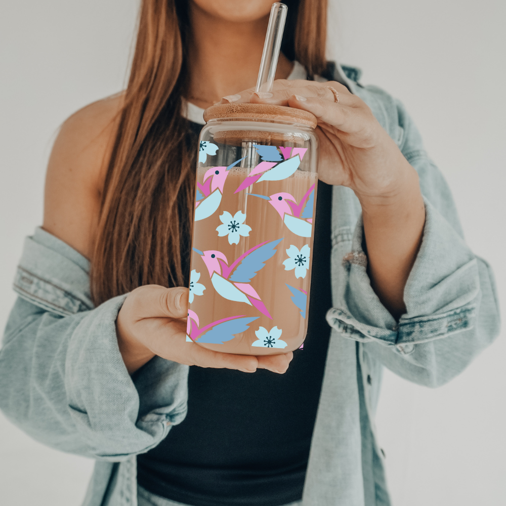 Hummingbirds | VINYL | 20 oz Libbey Can Glass with Bamboo Lid & Straw