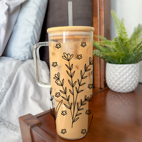 Wildflowers | VINYL | 40 oz Glass Tumbler with Bamboo Lid & Straw