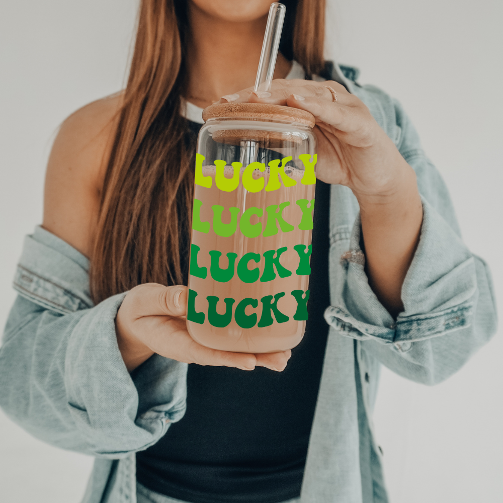 Feeling Lucky | VINYL | 20 oz Libbey Can Glass with Bamboo Lid & Straw