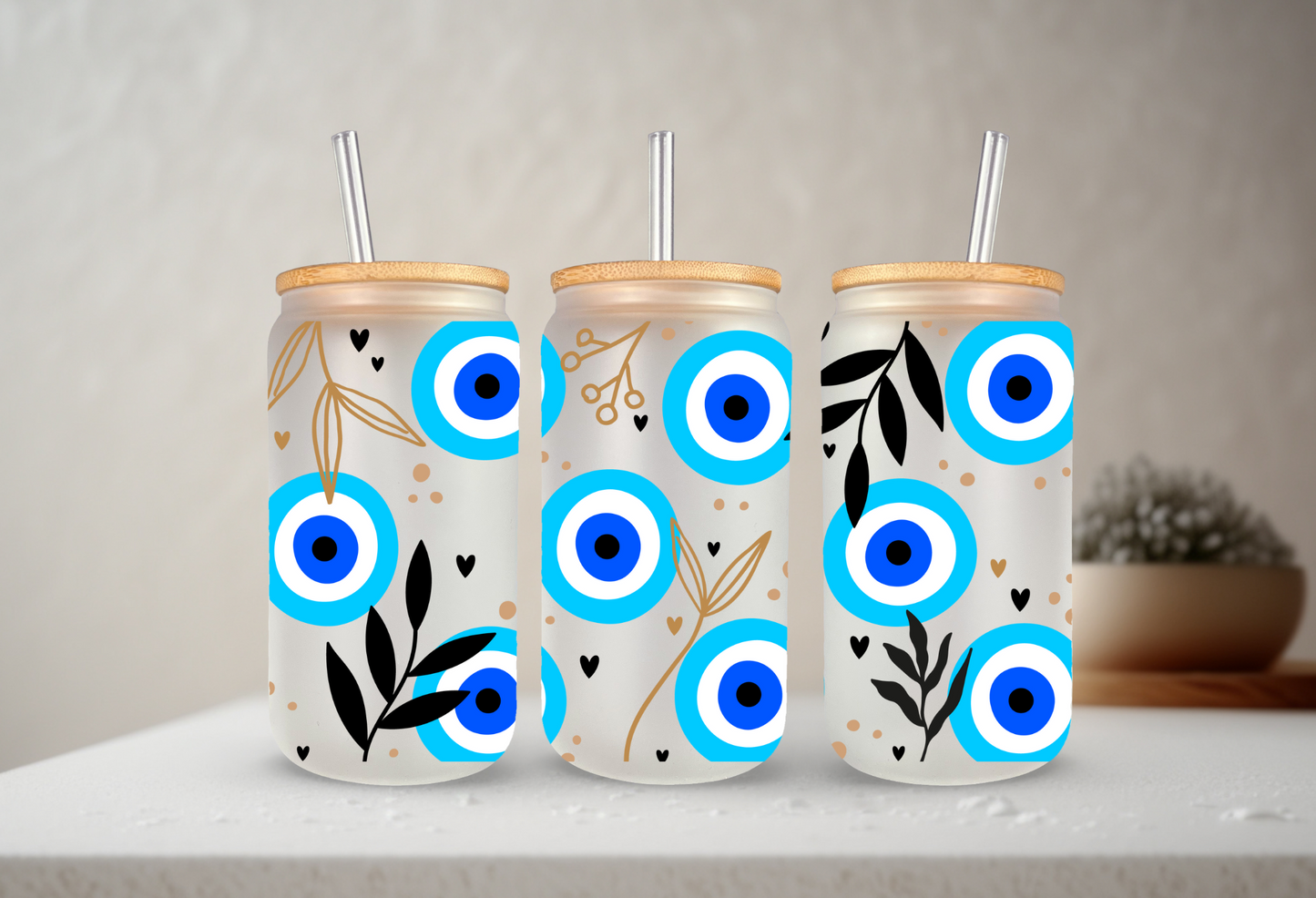 Evil Eye | VINYL | 20 oz Libbey Can Glass with Bamboo Lid & Straw