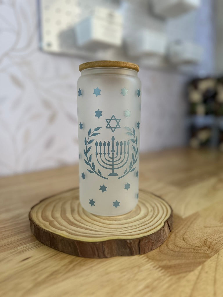 Hanukkah | VINYL | 20 oz Libbey Can Glass with Bamboo Lid & Straw