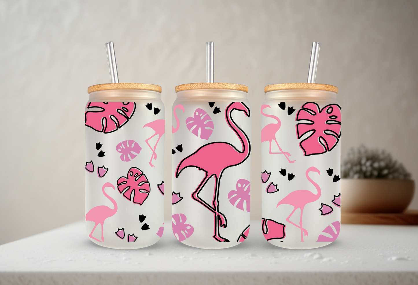 Flamingo | VINYL | 20 oz Libbey Can Glass with Bamboo Lid & Straw