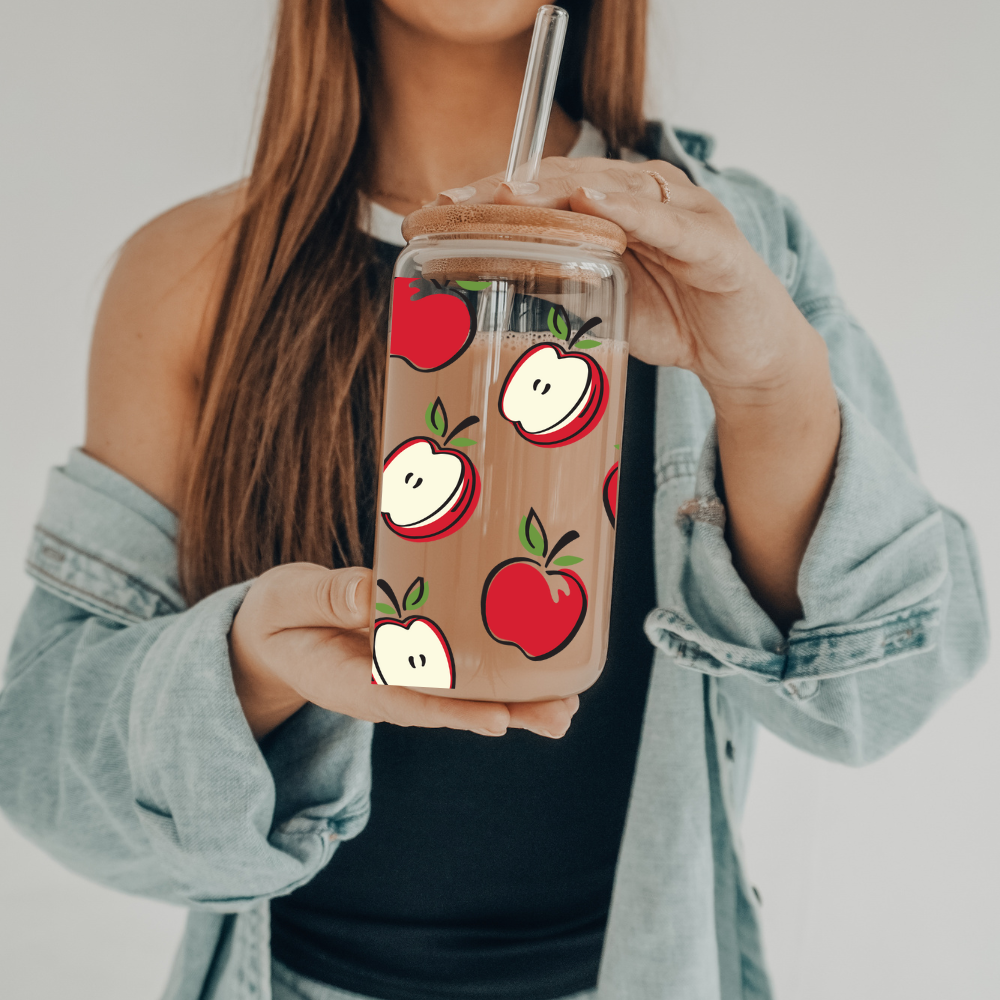 Apples | UVDTF | 20 oz Libbey Can Glass with Bamboo Lid & Straw