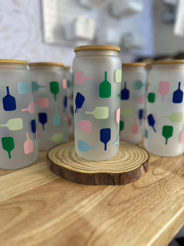 Pickleball | VINYL | 20 oz Libbey Can Glass with Bamboo Lid & Straw