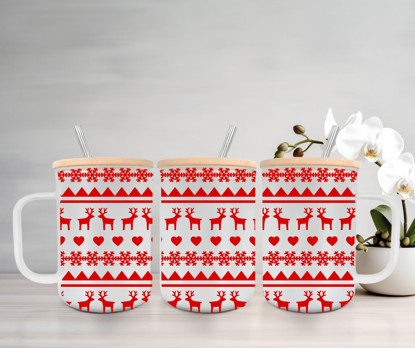 Knitted Christmas | VINYL | 15oz Mug with Handle, Bamboo Lid & Straw